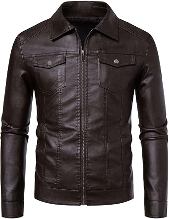 Mens Vintage Faux Leather Jacket Lightweight Motorcycle Biker Coats Slim Fit Warm Moto Zip Up Jackets Outerwear