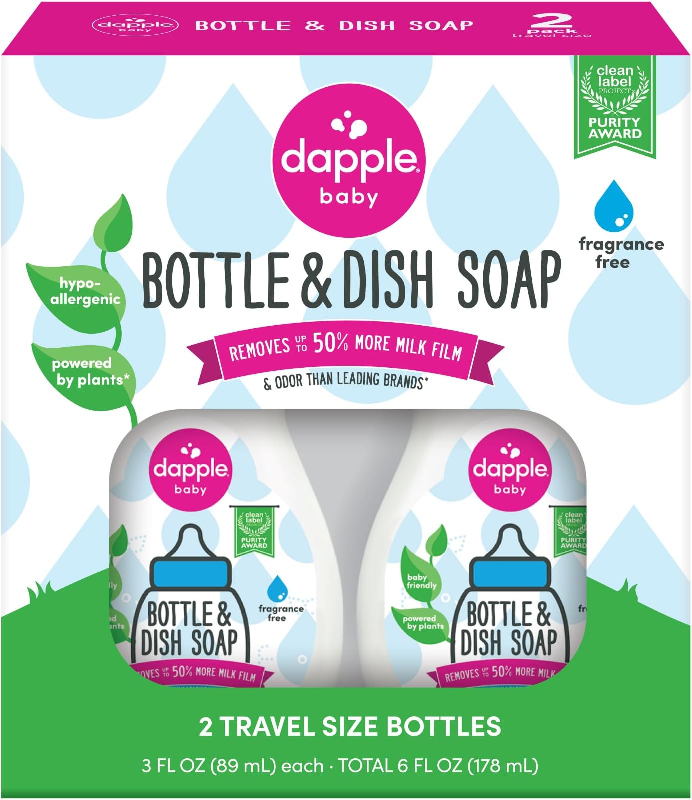 Baby Fragrance-Free Baby Bottle & Dish Soap - (2 Pack) 3 fl oz - Plant-Powered Cleaner for Bottles, Pump Parts, and Sippy Cups - Travel Size