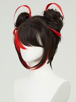 Micotaku Miraculous Ladybug Shadybug Cosplay Wig Black and Red Wig With Two Hair Buns and Six Red Hair Pieces Halloween Costume Party Outfit for Christmas Synthetic Wig+ Wig Cap