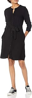 Amazon Essentials Vestido camisero de manga larga con cuello de banda para mujer