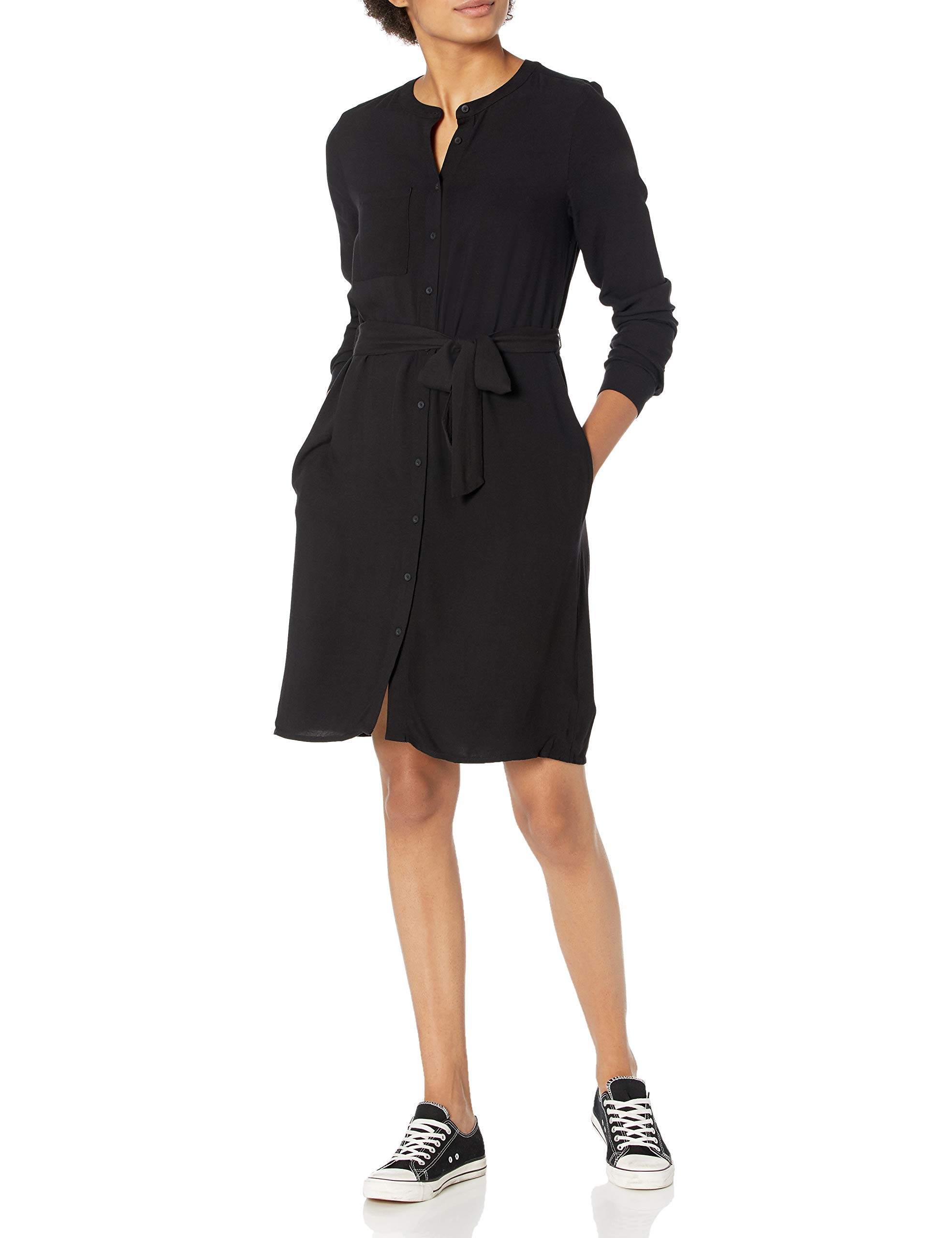 Women's Long-Sleeve Banded Collar Shirt Dress