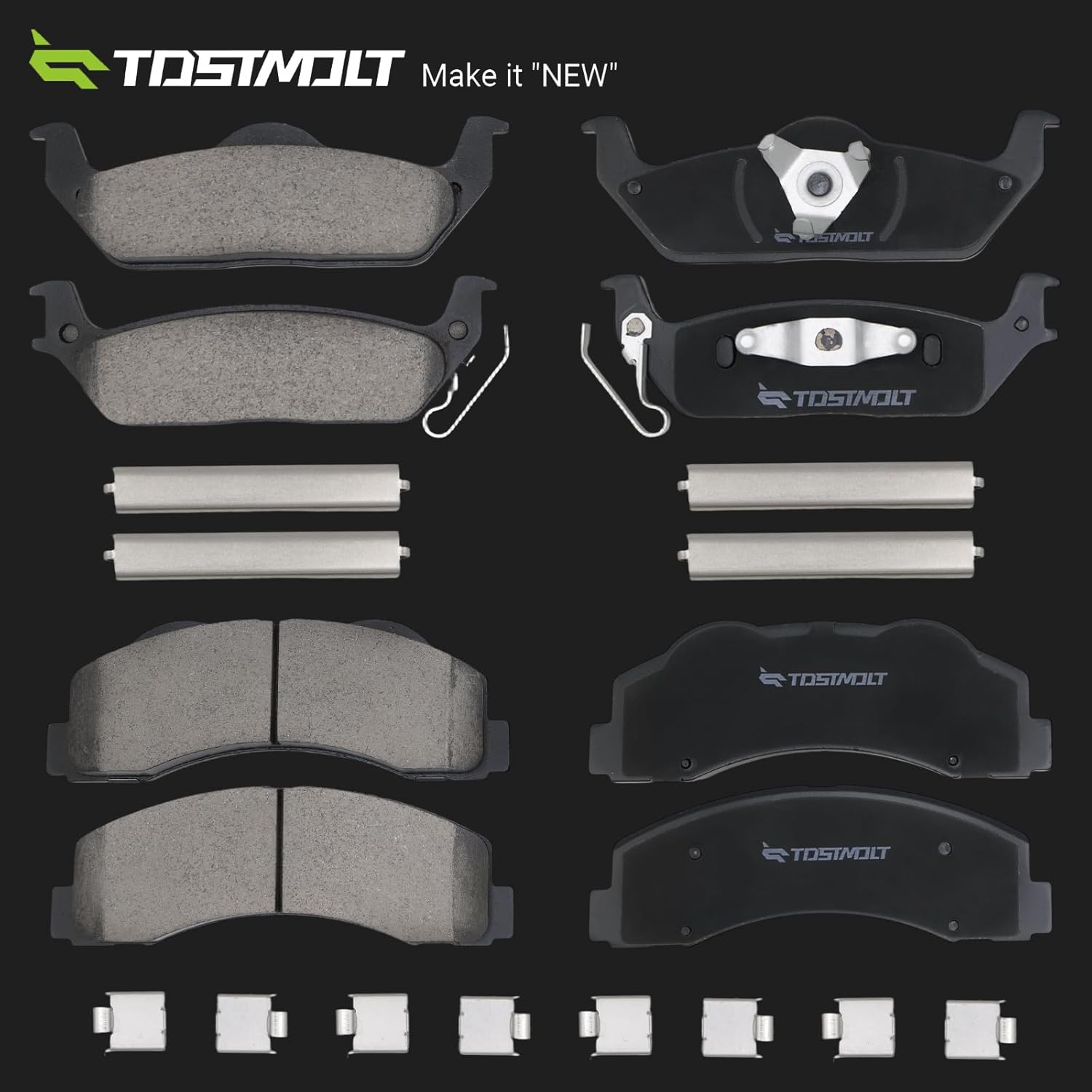 New 8pcs Complete Front+Rear Super Quiet Shimmed Slotted Ceramic Disc Brake Pads Set w/Installation Hardware Compatible With 10-11 Ford F-150 F150 Pickup Truck