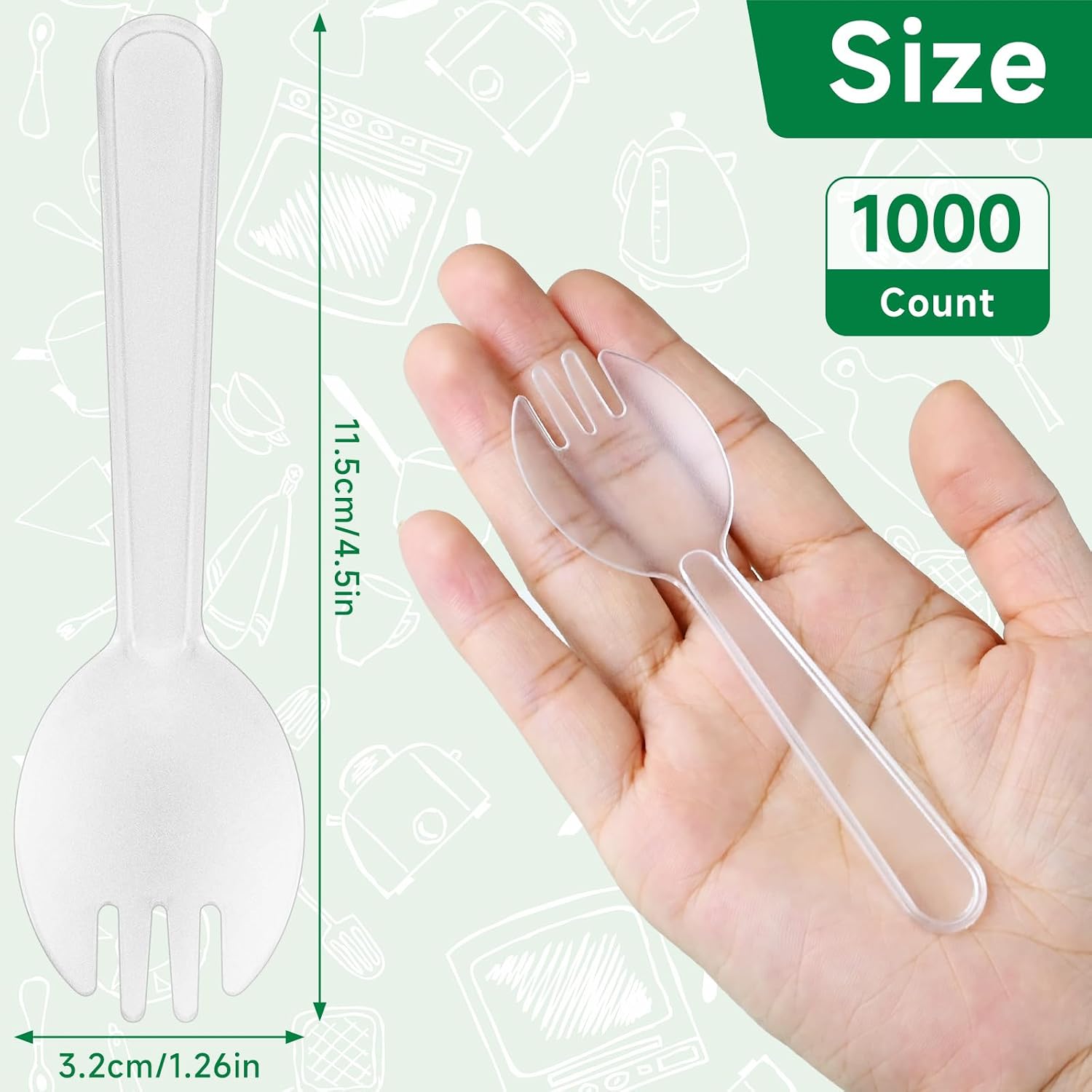 1000 Pack Disposable Sporks, 4.5 Inch Mini Clear Fork & Spoon Combo - Individually Wrapped Plastic Cutlery for Parties, Catering, Desserts, Ice Cream, To-Go Meals & On-the-Go (Clear)