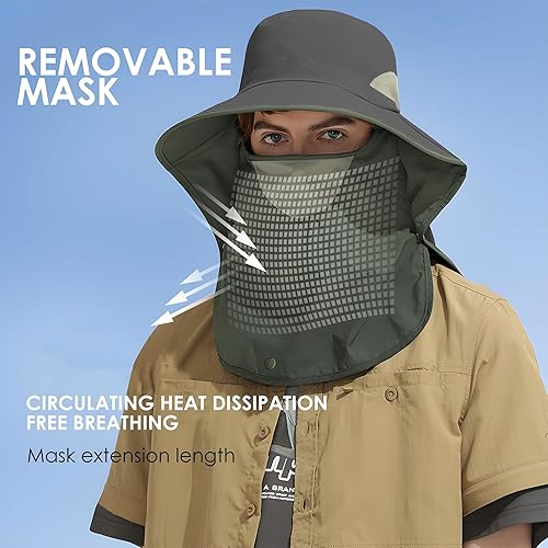 Miniatura 4 de Sombrero de sol al aire libre desmontable cuello solapa UPF 50+protección UV visera sombreros de pesca con solapa para el cuello para hombres y