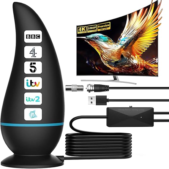 2024 TV Aerial, Freeview Indoor TV Aerial with 560+ Miles Range