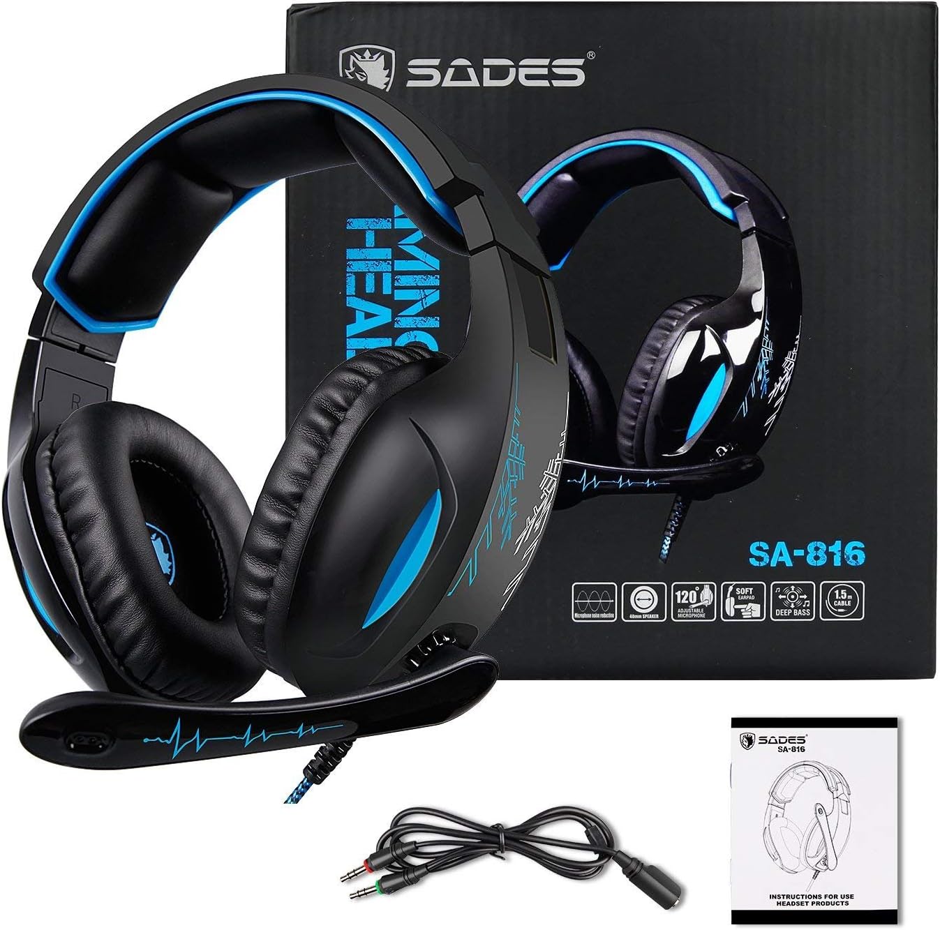 Anivia Gaming Headset PC Computer Headphones with Microphones Noise Canceling Over Ear Headphones Compatible for PS4, Xbox One, Laptop