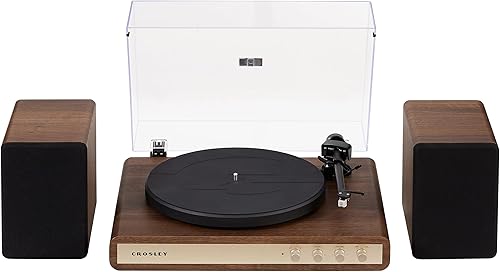 Miniatura 1 de Crosley C65A-WAGL - Tocadiscos de vinilo de 2 velocidades con altavoces de 50 W, cartucho audio-técnico con imán móvil, receptor Bluetooth, nogal