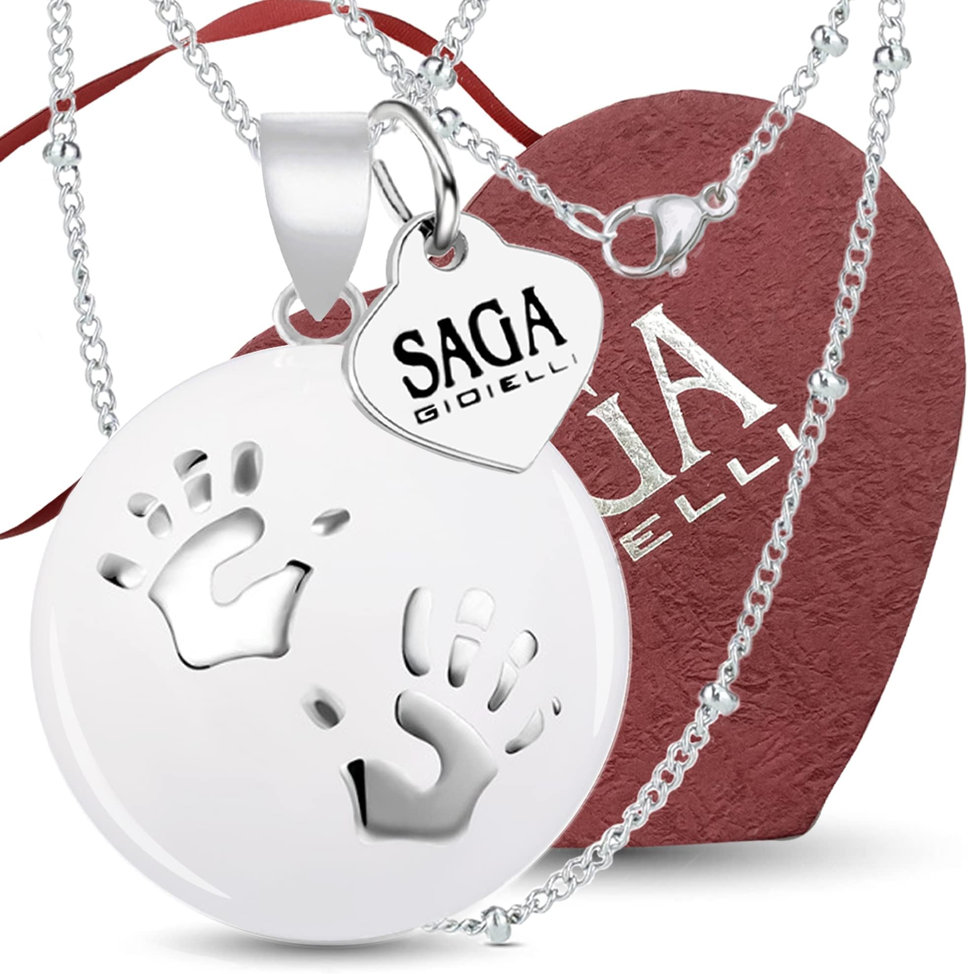 SAGA GIOIELLIWhite Mexican Bola Necklace, Gift Packaging, Steel, Alloy Steel