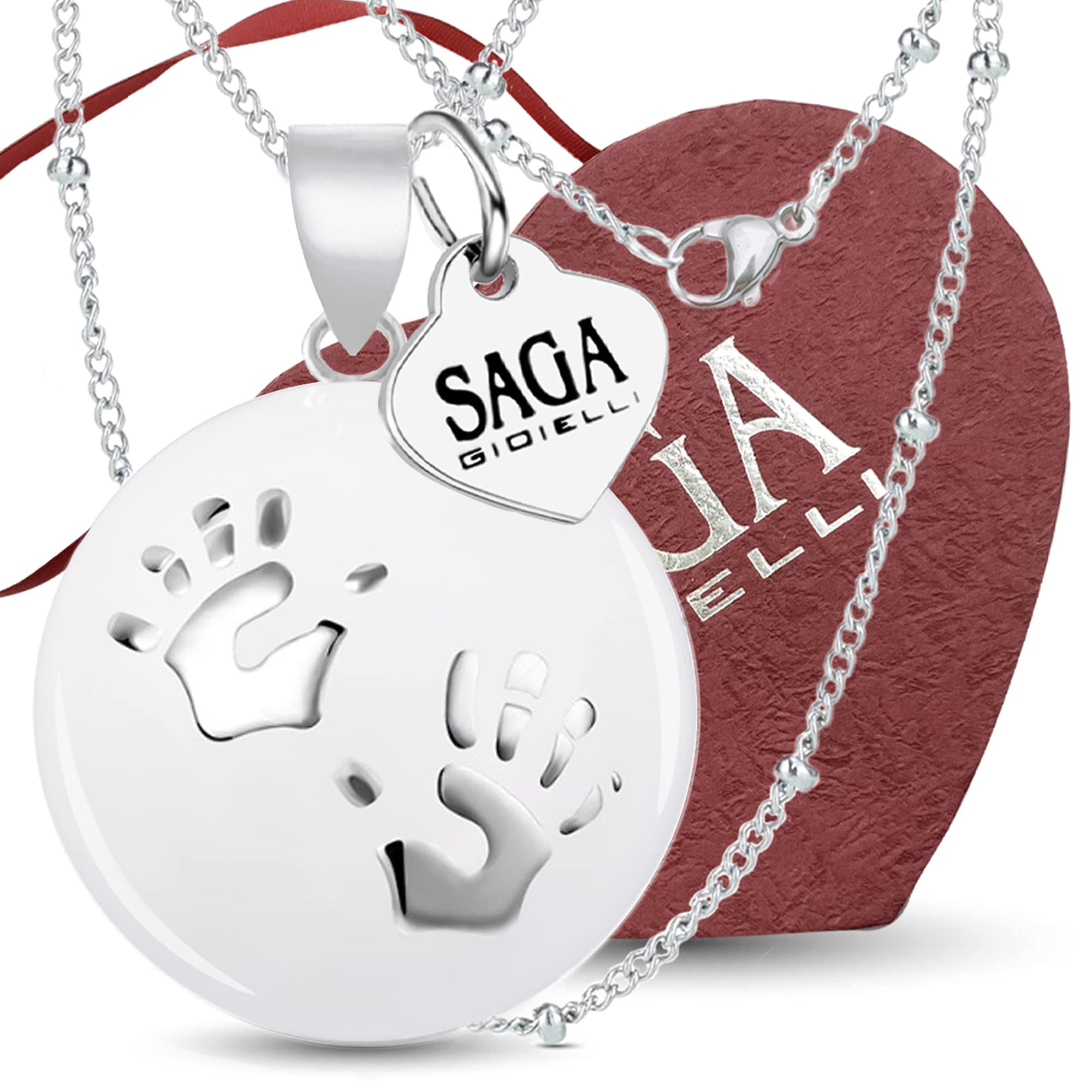 SAGA GIOIELLIWhite Mexican Bola Necklace, Gift Packaging, Steel, Alloy Steel