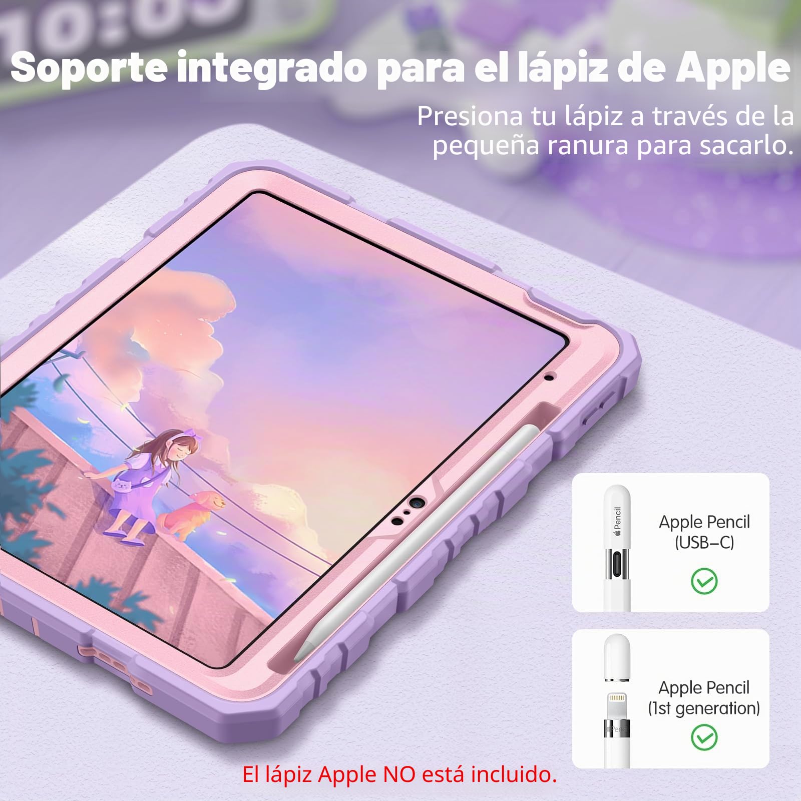 Fintie Funda para iPad 11ª Gen 2025 (A16) de 11 Pulgadas, iPad 10ª Gen de 10.9 Pulgadas (2022), Funda Protectora para niños con Soporte Integrado, Morado + Rosa