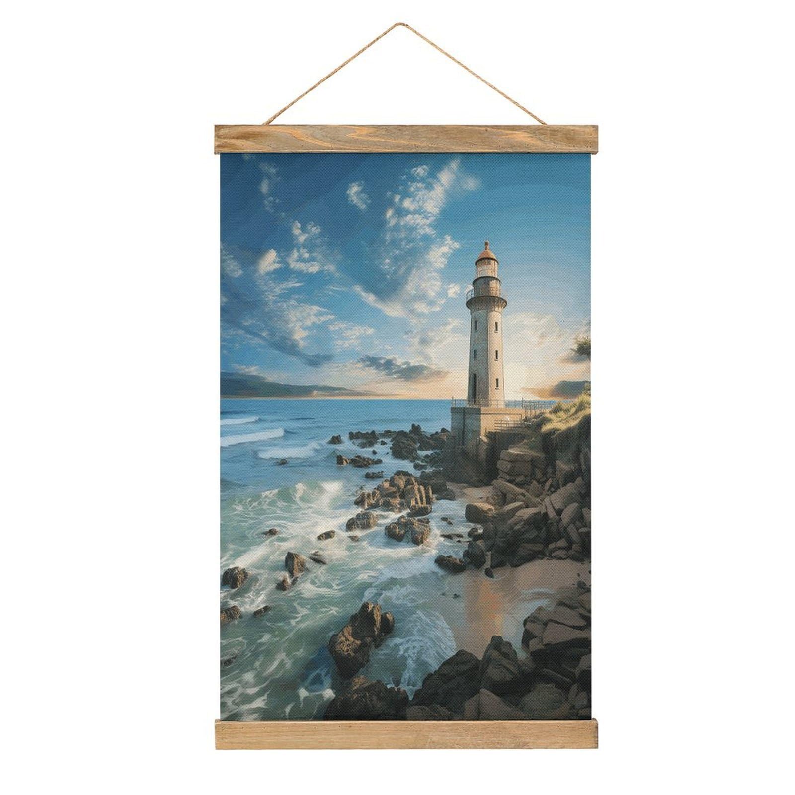 VstaDank Beach Lighthouse Poster with Wooden Frame Hanger Art Painting Wall Decor Poster Wall Hanging Wooden Frame 13x20 Wood Poster Hanger for Photo Picture Art Canvas Print Artwork