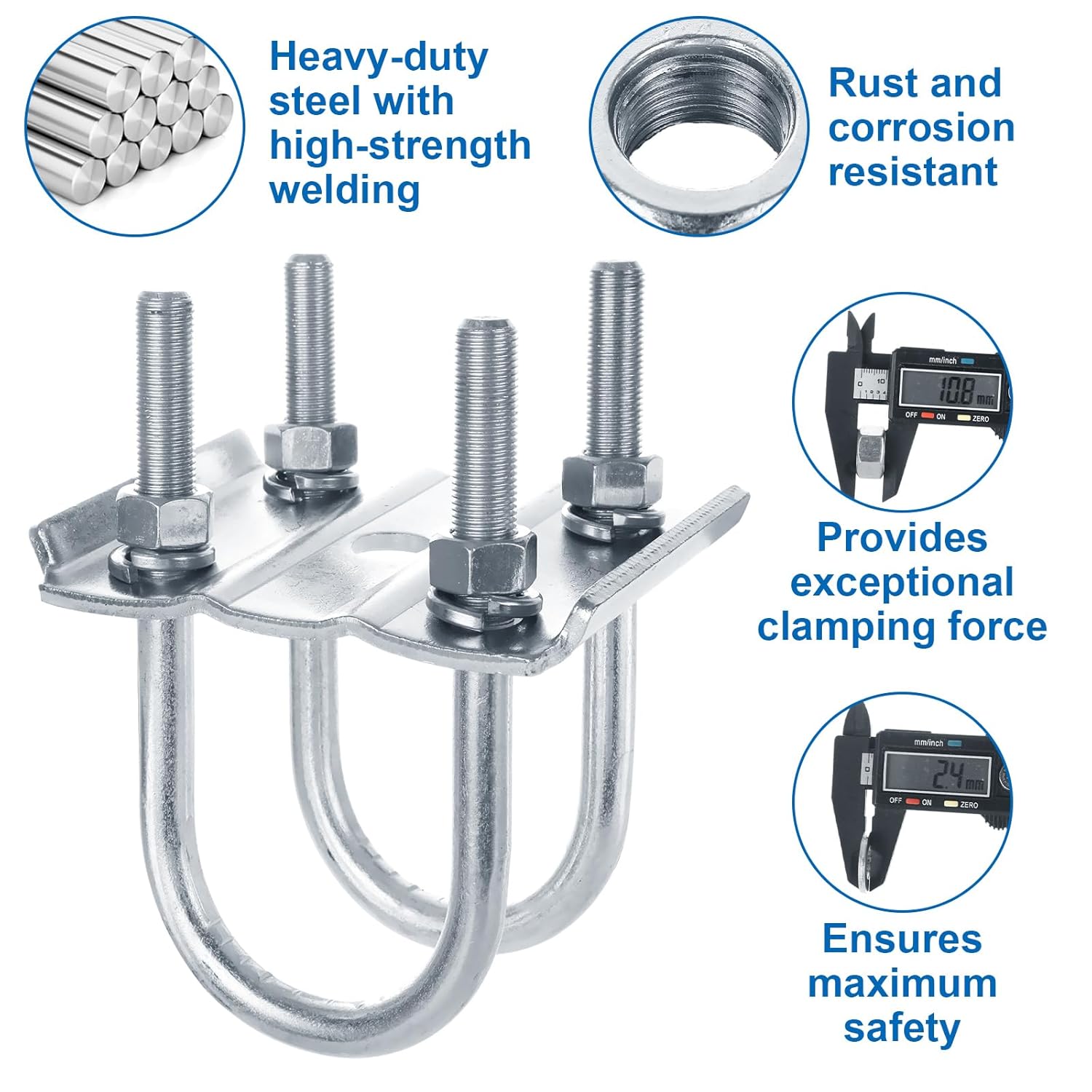 2 Set Trailer U Bolt Kits for 3500-7000lbs - Trailer Axle U Bolt Leaf Spring U Bolts Kit - 2 3/8" Round Trailer Axle, 6 1/4" Long, 1/2” Diameter, 2.3" Thread Pitch for 1 3/4" Spring