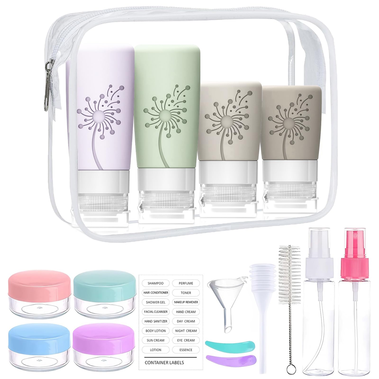 Travel Bottles for Toiletries, 16pack Tsa Approved Silicone Containers for Toiletries, Leak Proof Refillable Liquid 3oz 2oz Travel essentials (color)