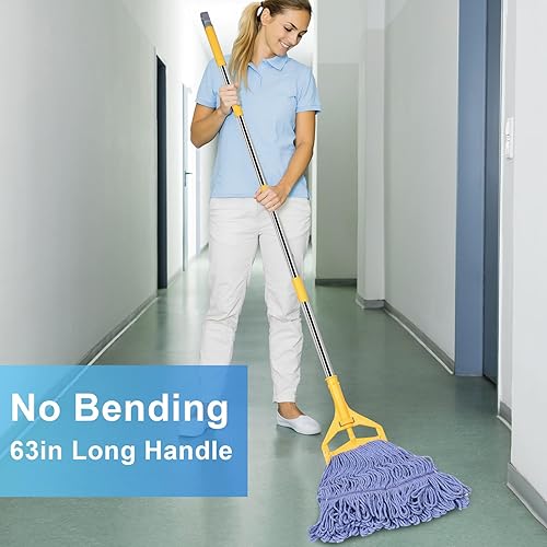 Miniatura 3 de Trapeador comercial con repuesto de cabezal extra, mango de 63 pulgadas, trapeador industrial de alta resistencia, trapeador húmedo con extremo de
