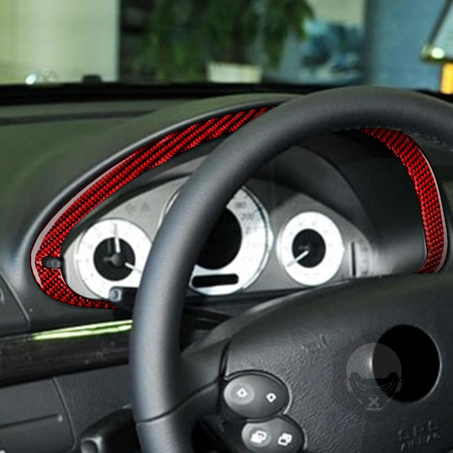 Carbon Fiber PC Vinyl Cover Trim Sticker Accessories Decoration Compatible with Mercedes-Benz E-Class 2003-2009. (Dashboard Speedometer Tachometer Panel 06, Red)