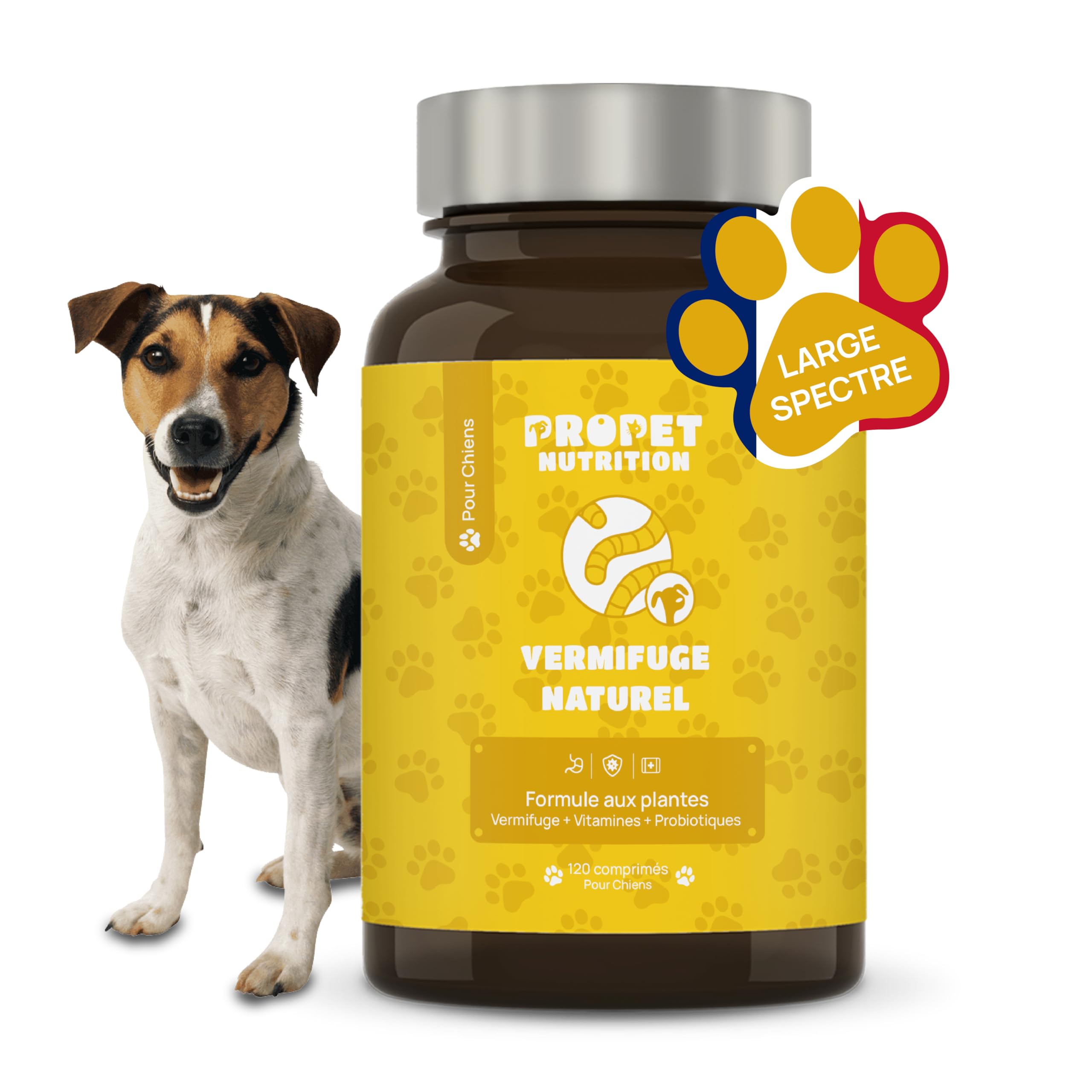 Vermifuge Chien à Base d'Extraits de Plante. 120 Comprimés. Contre Les vers. 100% Naturel. Probiotique Chien + Vitamines B. Protection Intestinale. Toutes Races, Chiot et Chaton. Antiparasite Interne