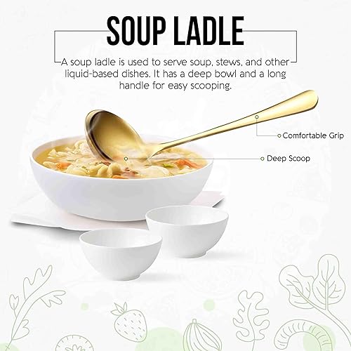 Miniatura 8 de Juego de utensilios para servir dorados, 10 piezas, acero inoxidable, impresionante acabado de espejo, ligero, apto para lavavajillas, incluye