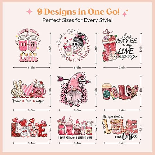 Miniatura 2 de 9 hojas de transferencia para planchar para el día de San Valentín, lindo corazón de amor HTV de vinilo para planchardirectamente a película,