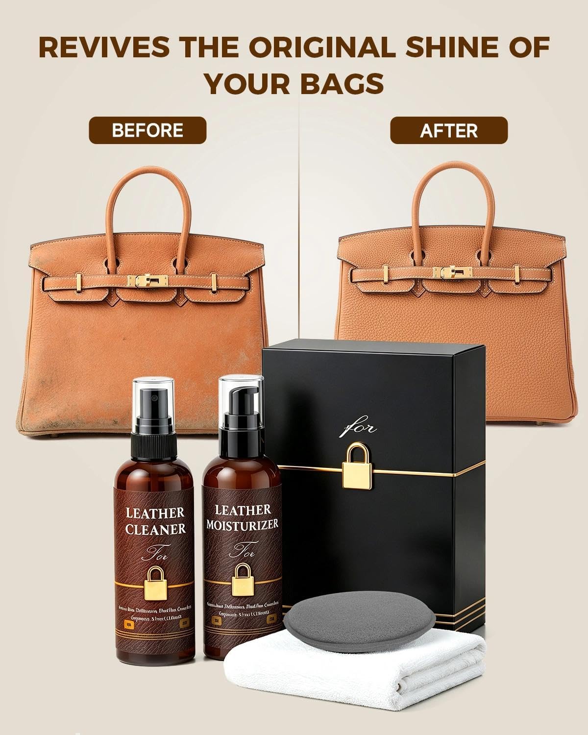Leather Cleaner & Moisturizer Set for Louis Vuitton, Cleaning and Maintenance Kit for LV, Deep Nourishing & Stain Removal, Gentle Care, Suitable for LV Handbags, Wallets and Other Luxury Brands