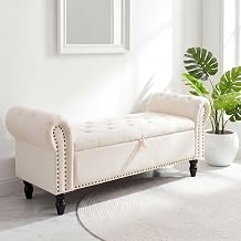 Clevich Storage Bench 133cm, Velvet Fabric Storage Box, Indoor Footstool, Bed Bench, Storage Chest with Armrests for Living Room, Bedroom, Hallway Beige | Footstool with buttons design, velvet windowsill, with shoe cabinet, suitable for entrance area or wardrobe