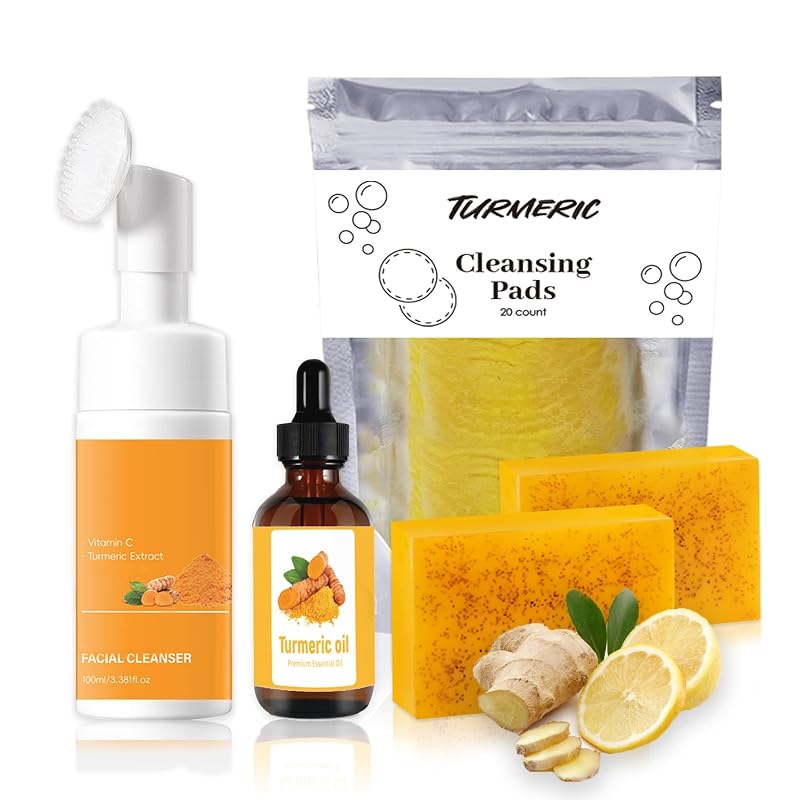 Kit de cuidados faciais e corporais com cúrcuma qvkzl, 4 peças