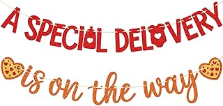 GXSOVSO Pizza Baby Shower Decorations, A Special Delivery Is on the Way Banner, Pizza Party Decorations, NO-DIY