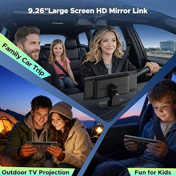 LAMTTO 9.26 Wireless CarPlay Screen for Car, Waterproof Backup Camera | Family Road Trip, 1600x600 HD IPS, Mirror Link, GPS Navigation, Voice Control, Plug & Play, OTA, CarPlay & Android Auto
