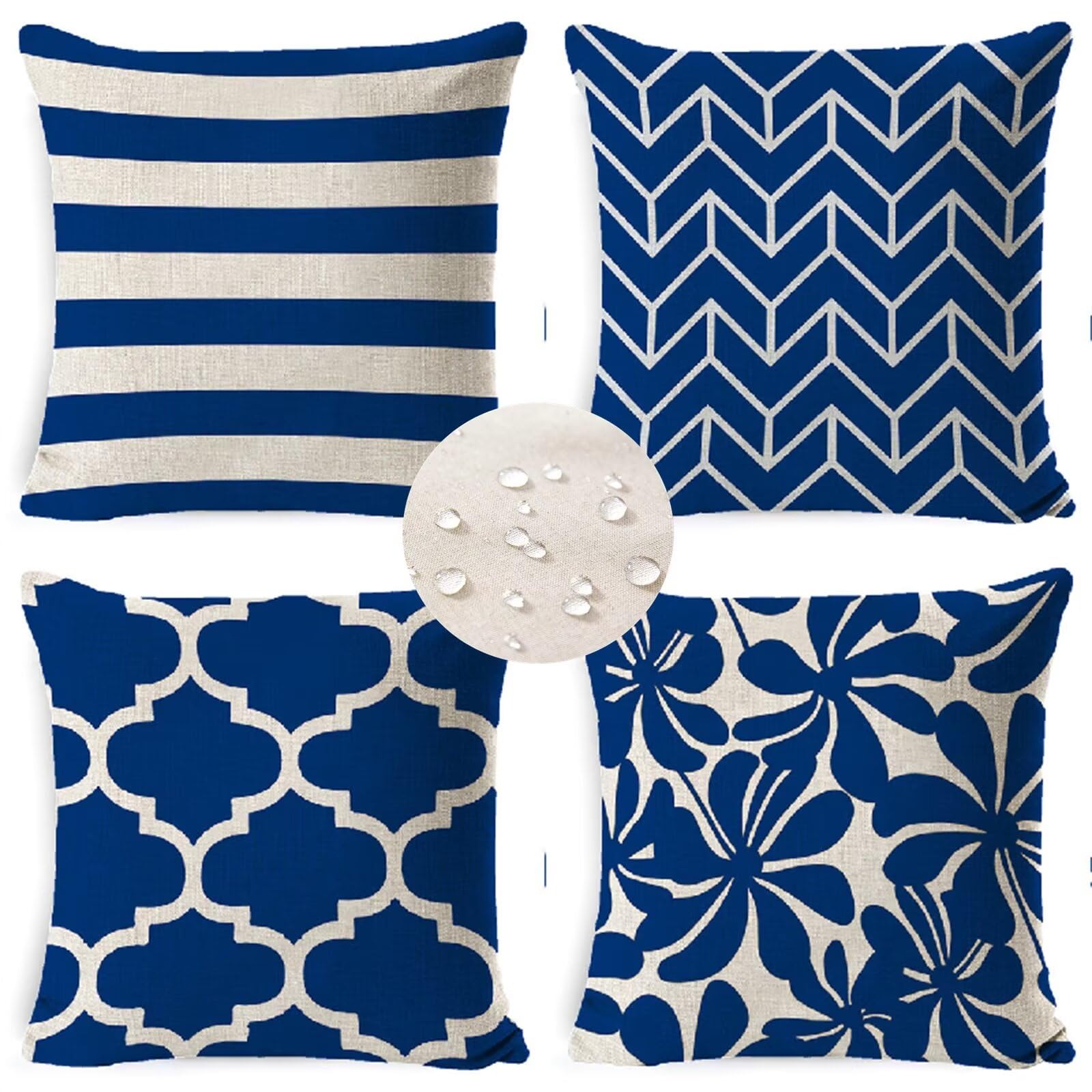 Cuscini da Esterno Blu Scuro Geometrico Federe Cuscini Divano 40 x 40 cm Cuscini per Divano, Set di 4 Copricuscini Impermeabili Lino Quadrati Fodere Cuscini Decorativi per Giardino Soggiorno S 153