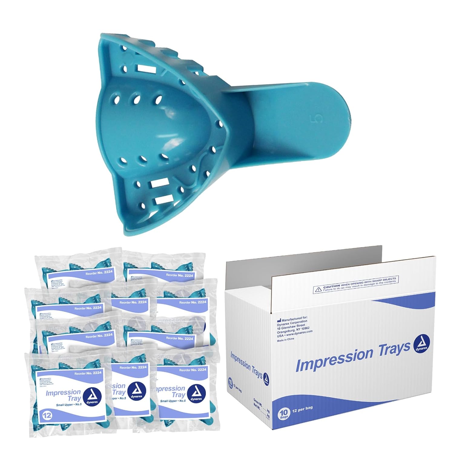 Dynarex Dental Impression Trays - Perforated Dental Tray, Ergonomic Handles - No Natural Rubber Latex - Small Upper Size No. 5-12 Pieces per Bag, 10 Bags per Case