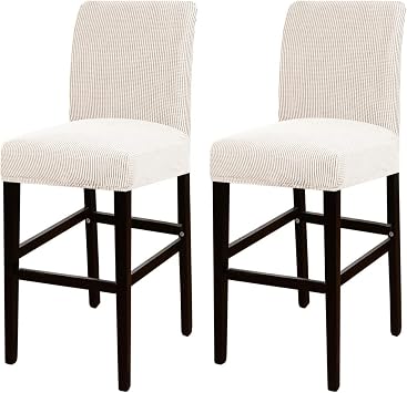 Turquoize Stretch Bar Stool Cover Counter Stool Pub Chair Slipcover for Dining Room Cafe Barstool Slipcover Removable Furniture Chair Seat Cover Jacquard with Elastic Bottom Set of 2, Ivory White