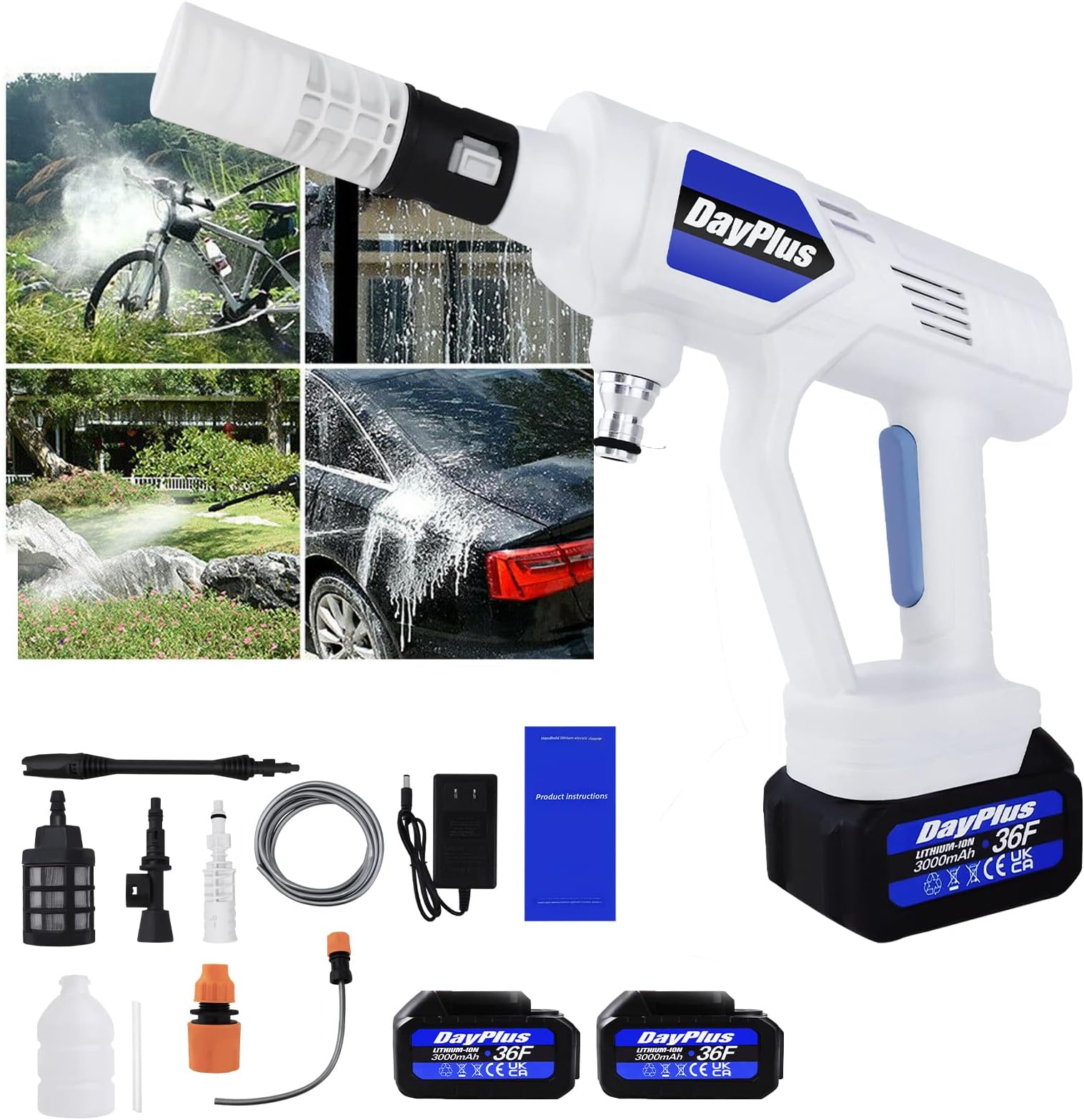 21V Cordless Power Washer, High Power Washer Machine, 652PSI Bushless Portable Pressure Washer with Adjustable Nozzle, Foam Pot & 5M Hose Jet Washer for Car Fence Floor Cleaning Watering (w/2 Battery)