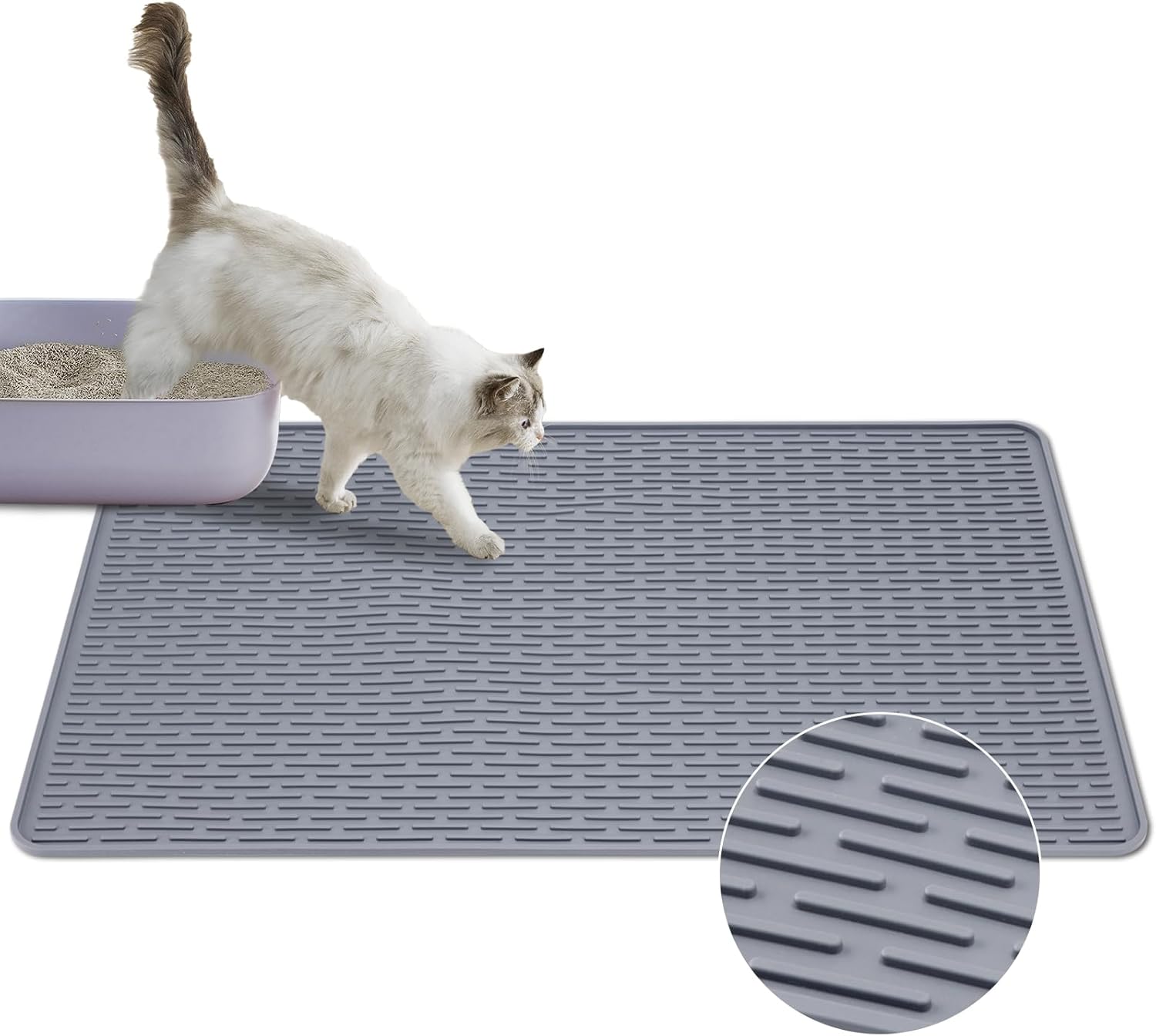 Rubber Cat Litter Mat, Indoor Kitty Litter Box Mat, Waterproof, Easy-to-Clean, Odorless, Textured Surface, Anti-Slip Design (XL:39" x 27")