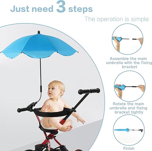 Miniatura 6 de Sombrilla de 30 pulgadas con abrazadera, sombrilla impermeable para niños al aire libre, paraguas con clip en sillas de playa, cochecitos, sillas de