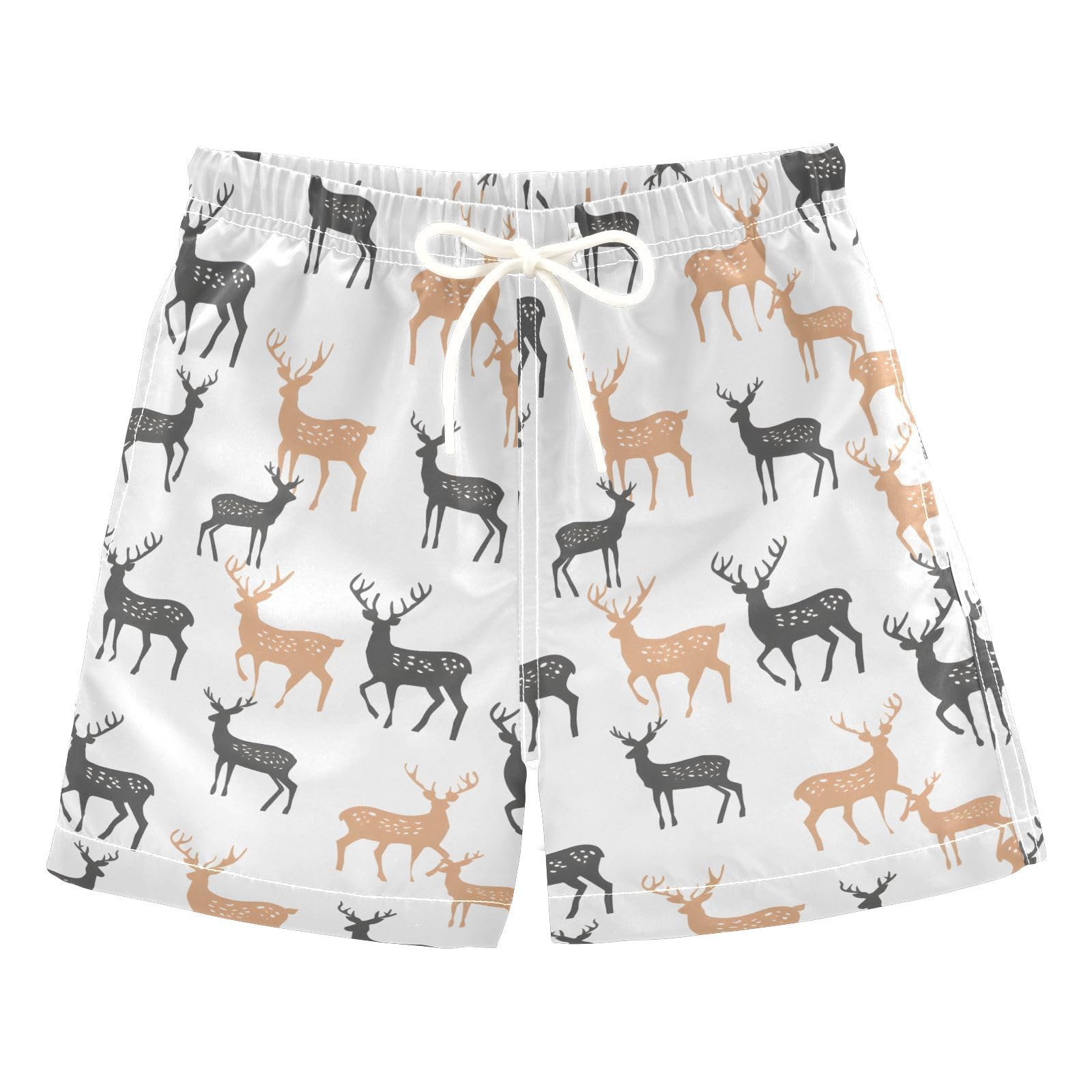 Deer on White Boys Swim Trunks Toddler Shorts Swimwear Boardshorts