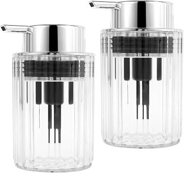 Foaming Hand Soap Dispenser Clear Soap Foaming Dispenser Refillable Hand Pump Delicate Foam Pump Bottle Container for Essential Oil Shampoo Dish2,Silver