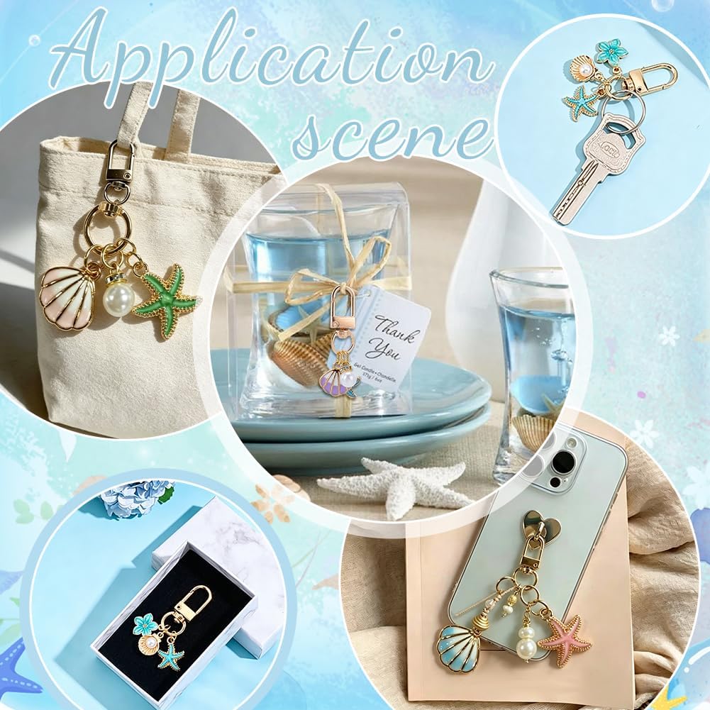 PH PandaHall 12pcs Ocean Beach Keychain, 4 Styles Shell Starfish Keychains Alloy Enamel Boho Marine Pendant Keychain Bag Purse Charms with Swivel Clasps for Car keys Wallet DIY Craft Summer Decor image 5