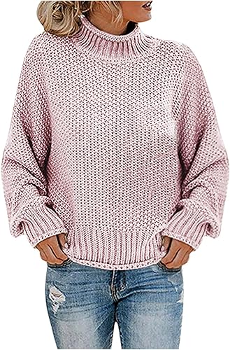 LEHOZIHEQ Suéteres para mujer 2023 Invierno Otoño Color Sólido Suéter de cuello alto Cuello Alto Suéteres de manga larga Suéter de punto