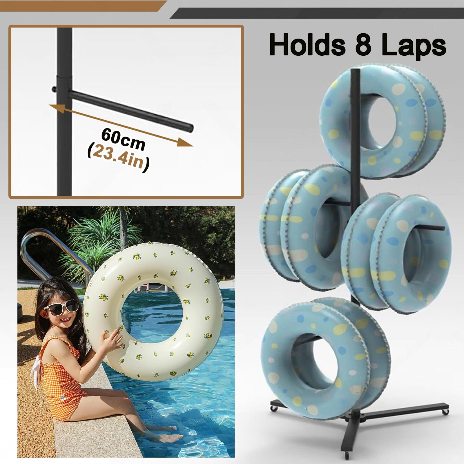 Outdoor Float/Towel Rack, Movable Swimming Ring Storage Display Holder, Pool Equipment Organizer for Beach Hotels Yachts Pool