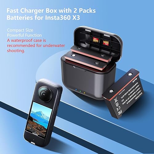 Miniatura 2 de Baterías de 360 x 3 (2 paquetes) con concentrador de carga rápida para Insta360 X3, estación de almacenamiento de carga de baterías de 2 canales