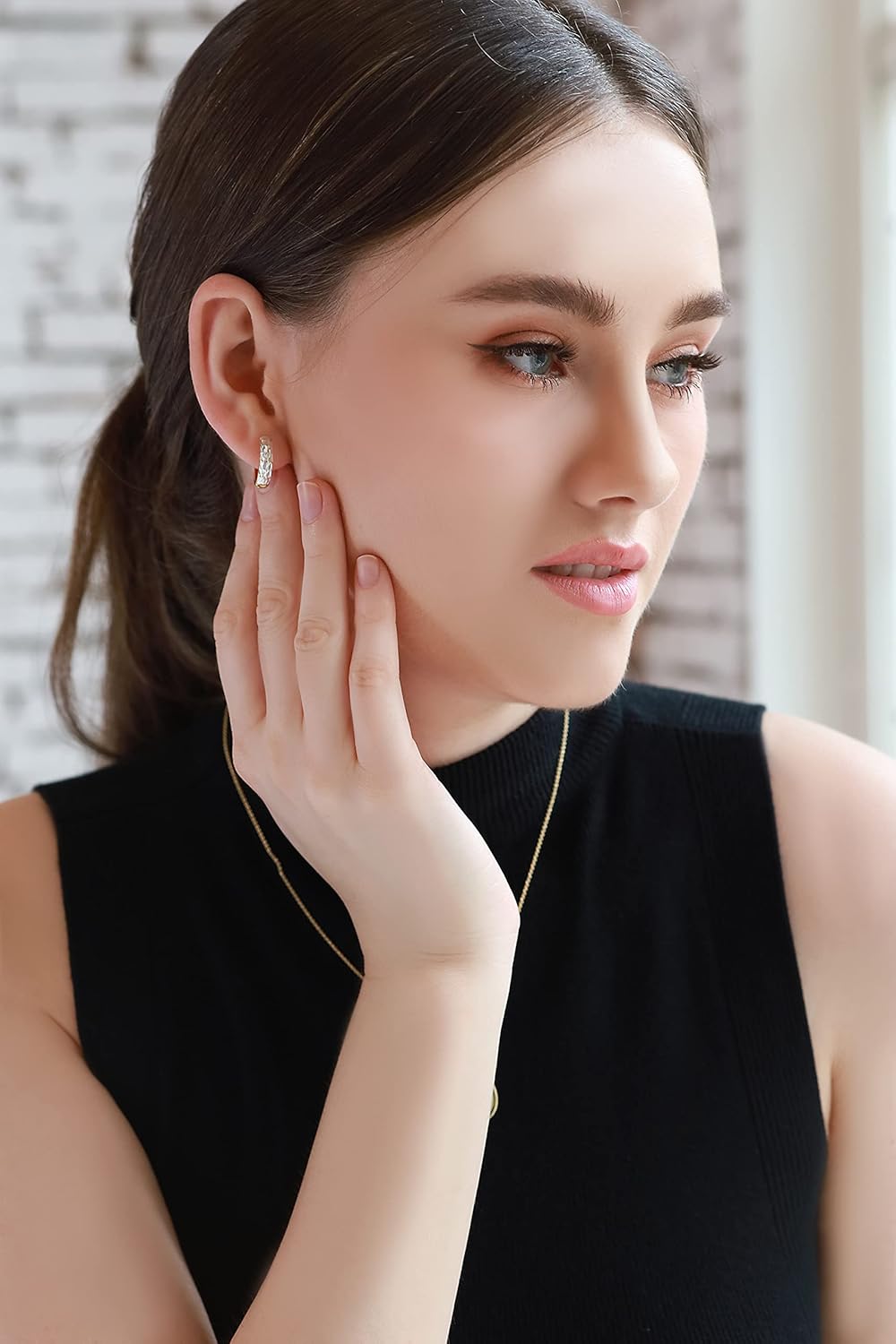 Sterling Silver Diamond Cut Ear Cuff Hinged Huggie Hoop Earrings for Women, 16mm Diameter - Image 4