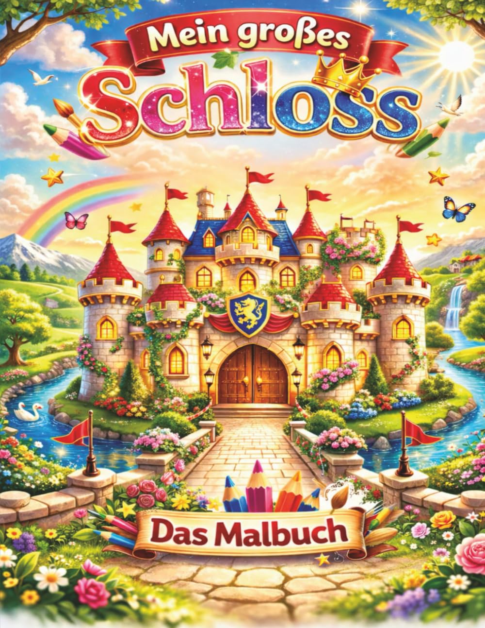 Mein großes Schloss Malbuch- 40 Seiten: Märchenhafte Königfamilie, Ritter, Prinzessinnen und Burgbewohner zum Ausmalen – Für Kinder von 2–6 Jahren