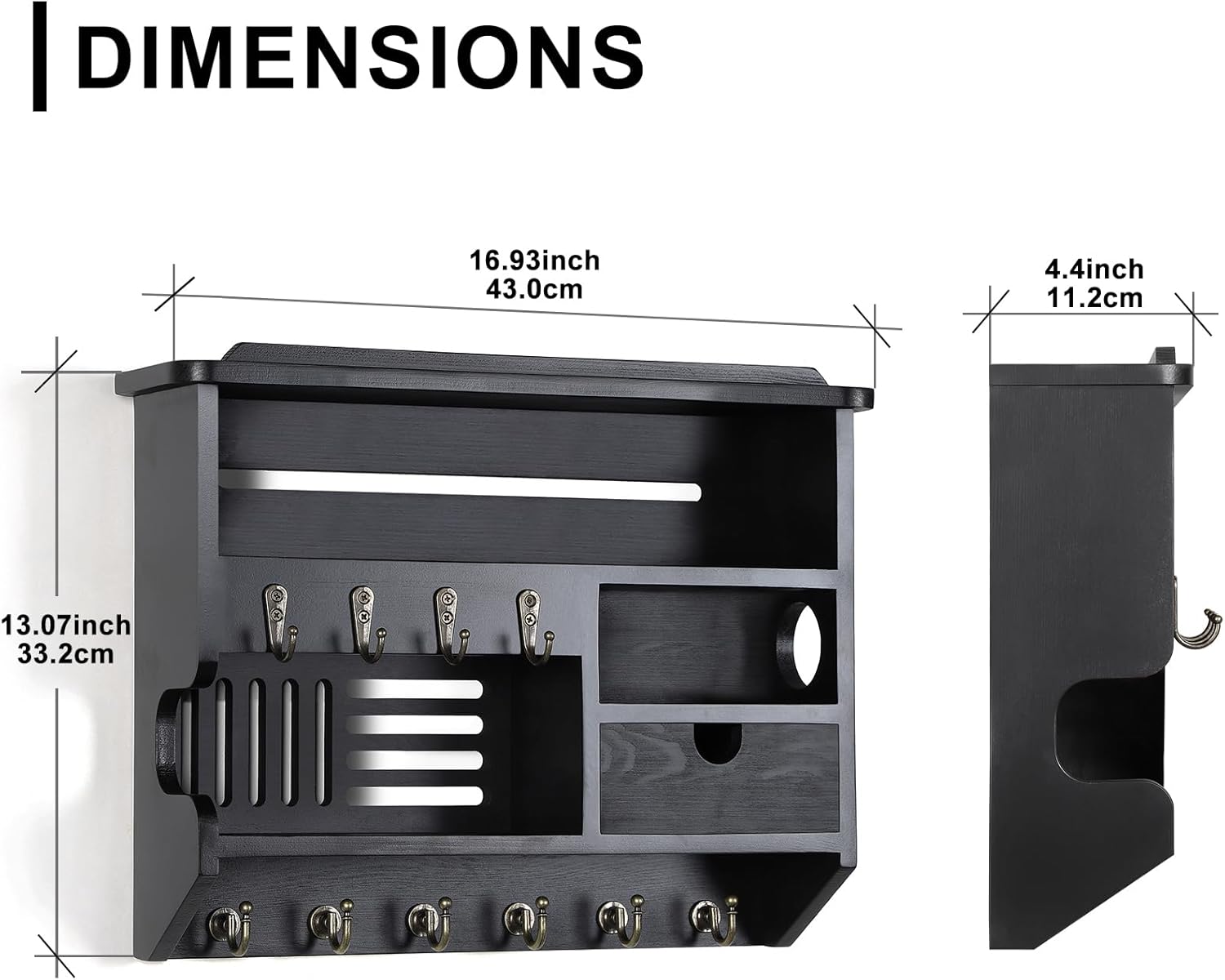 Key Holder for Wall, Key Holder Wall Mount, Mail Organizer Wall Mount with Storage Drawer, Black