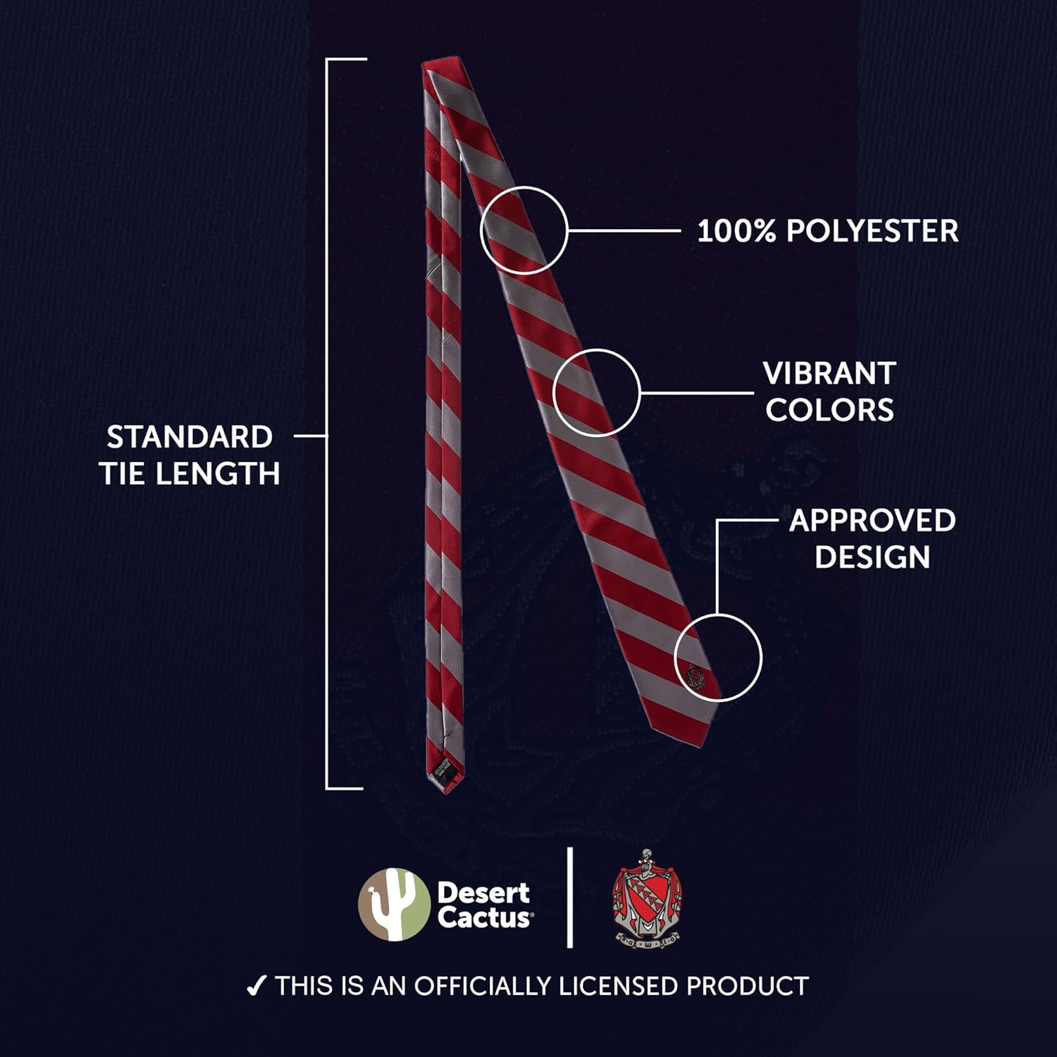Desert Cactus Tau Kappa Epsilon Neck Tie Teke Fraternity Greek Formal Occasion 100% Polyester Necktie with Logo, Officially Licensed (Style A)