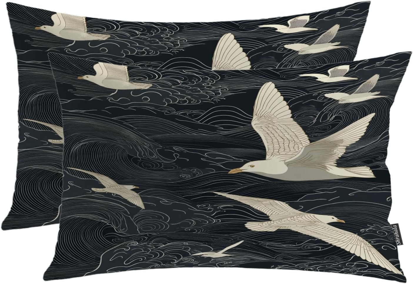 Shrahala Coastal Seaside Pillowcases, Ocean Waves Art Nautical Lumbar Pillow Cover Decorative Blended Double-Sided No Inserts for Bedroom Sofa Living Room Set of 2 (26 x 20 in)