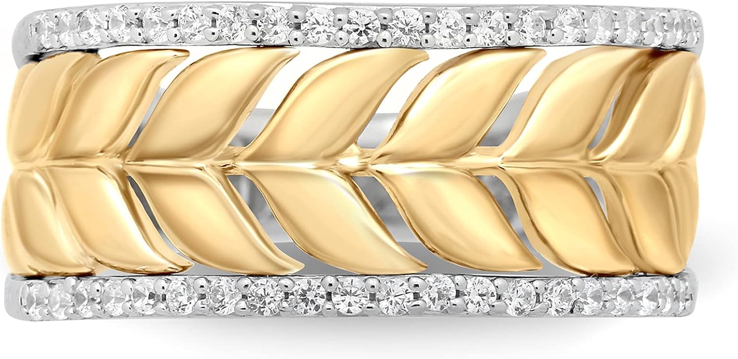Jewelili Enchanted Disney Fine Jewelry Sterling Silver and 10K Yellow Gold 1/5 Cttw Natural White Round Diamond Anna Wheat Anniversary Band