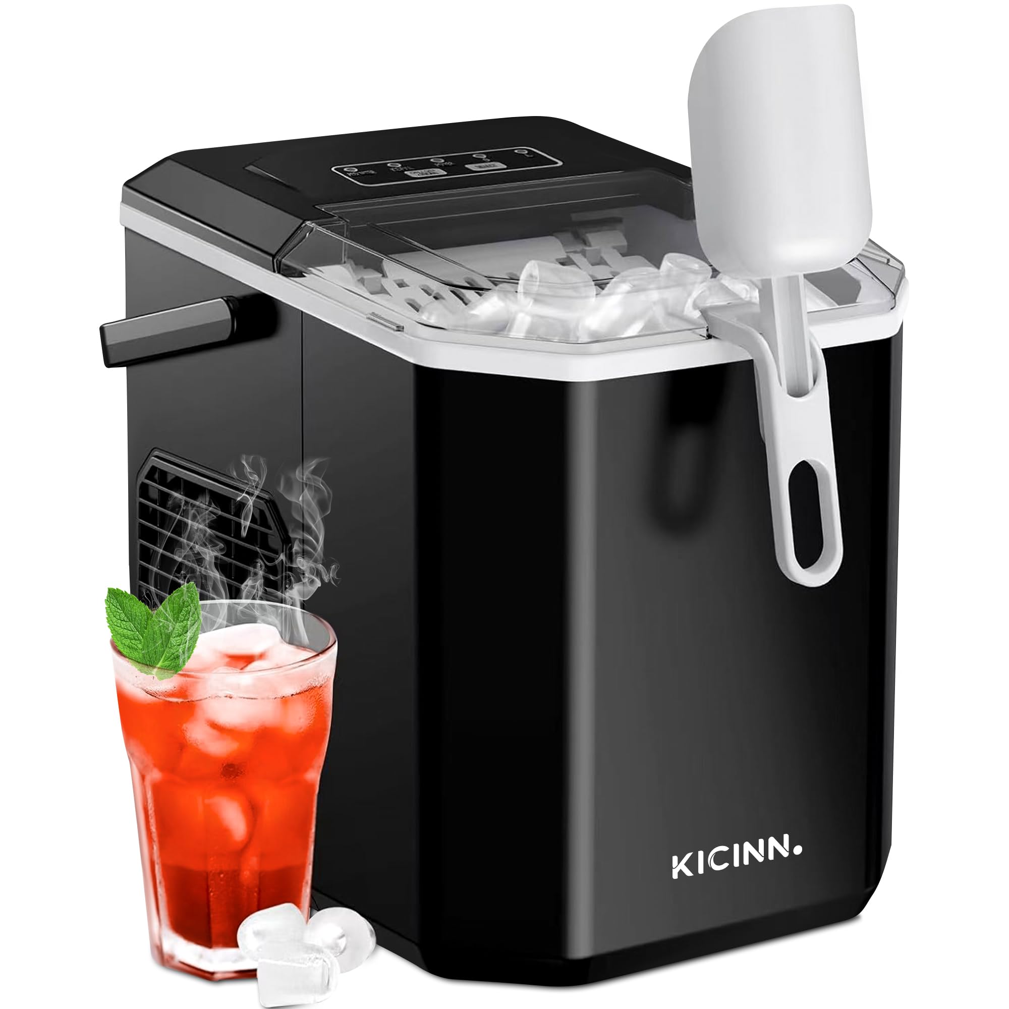Machine À Glaçons De Comptoir - Prête En 5 Minutes, 14 Kg En 24 H | Machine À Glaçons Portable Autonettoyante Avec Pelle Et Panier Pour La Maison Et La Cuisine - Noir