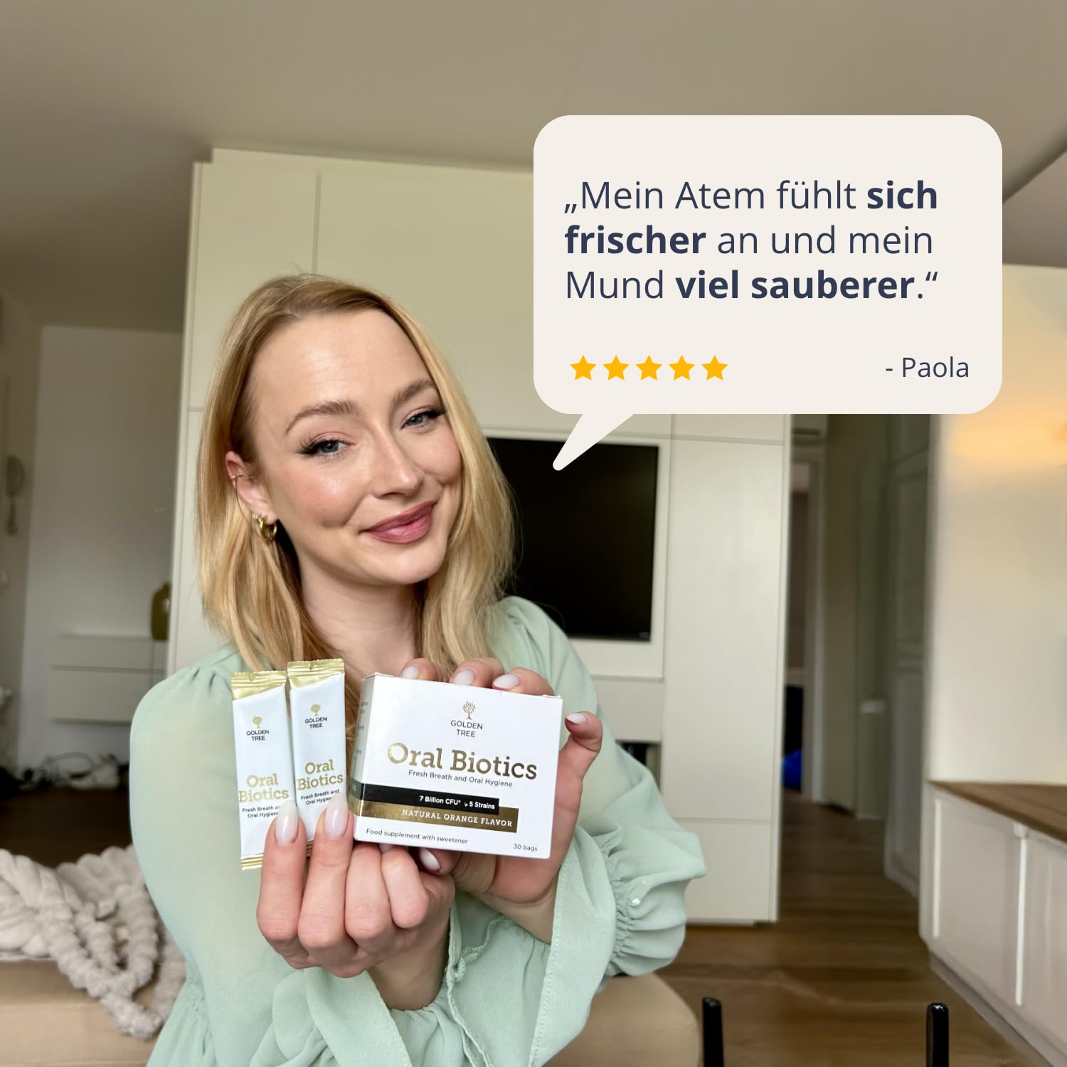 Golden Tree Oral Biotics – Bakterienkulturen für die Mundpflege, 30 Sachets | 7 Milliarden KBE pro Portion, 5 Bakterienstämme, Mundpflege-Sachets