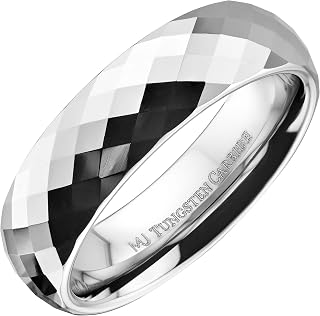 Tungsten Carbide Faceted Honeycomb Wedding Band Plated in Gold, Rose Gold or Black Ring