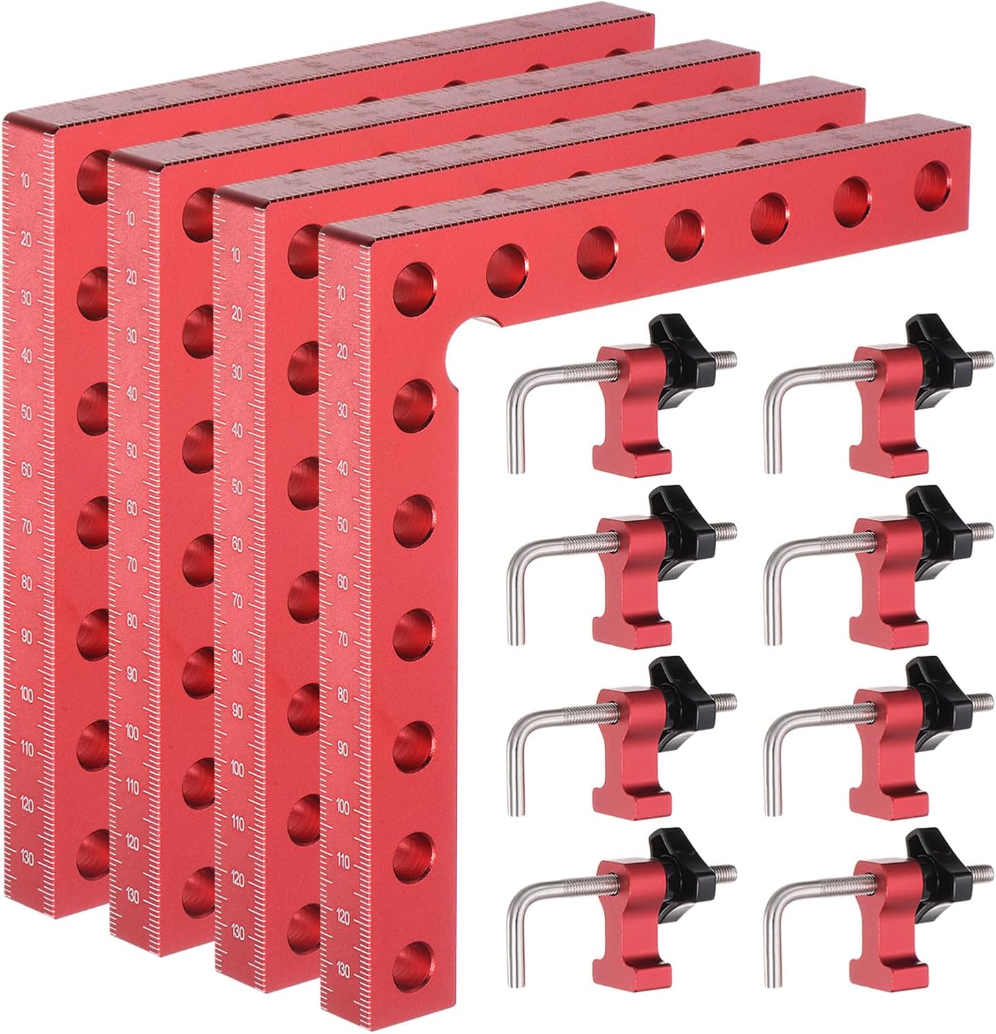 HARFINGTON 4pcs Corner Clamp 90 Degree 6" Right Angle Clamp Set for Woodworking, Aluminum Alloy Positioning Square Tool for Picture Frame Box Cabinets Drawers, Red