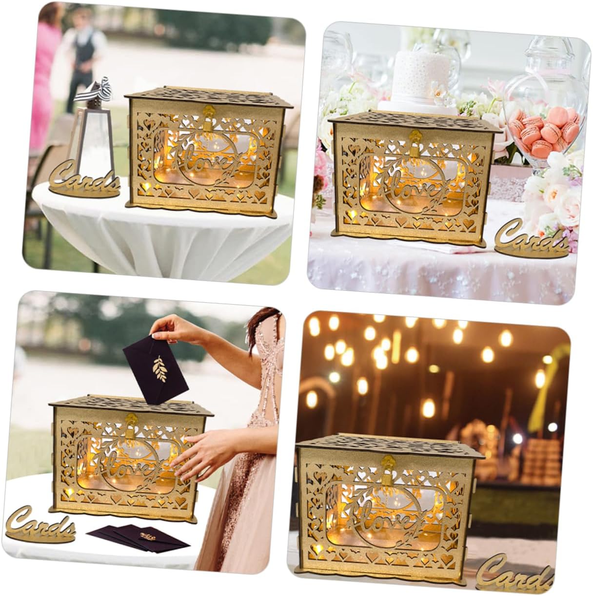 Garneck 1set Wooden Greeting Card Box for Weddings Graduations Anniversaries Hollow Container for Cards Money Messages Decorative Keepsake Box for Special Events